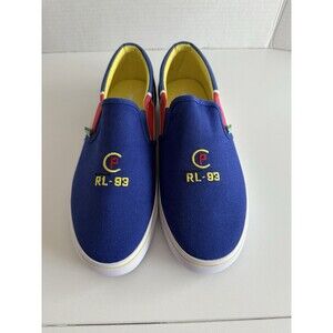 POLO RALPH LAUREN RL-93 - Blue White Slip On Loafers Canvas Boat Shoes Mens 6.5
